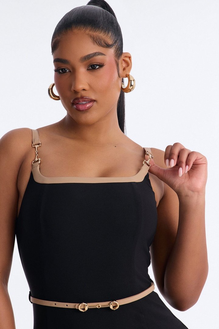 Iris Contrast Belted Mini Dress - Black/combo