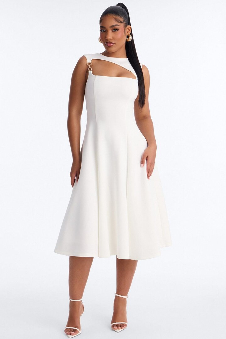 Mallie A Line Midi Dress - White