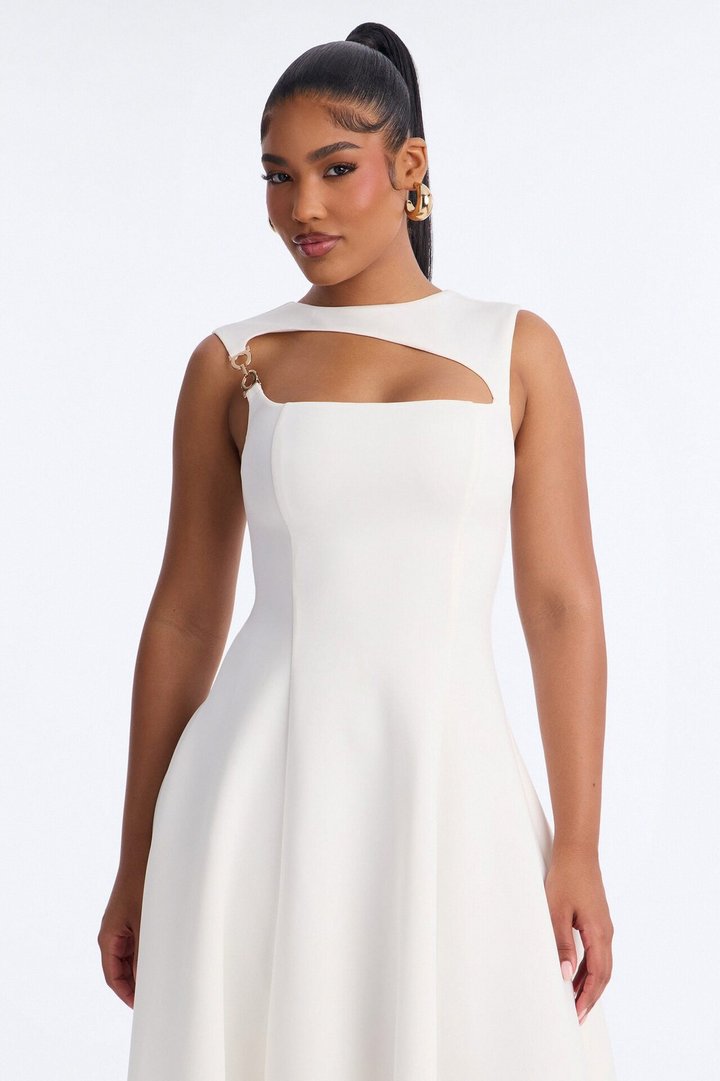 Mallie A Line Midi Dress - White
