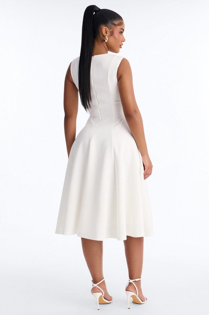 Mallie A Line Midi Dress - White