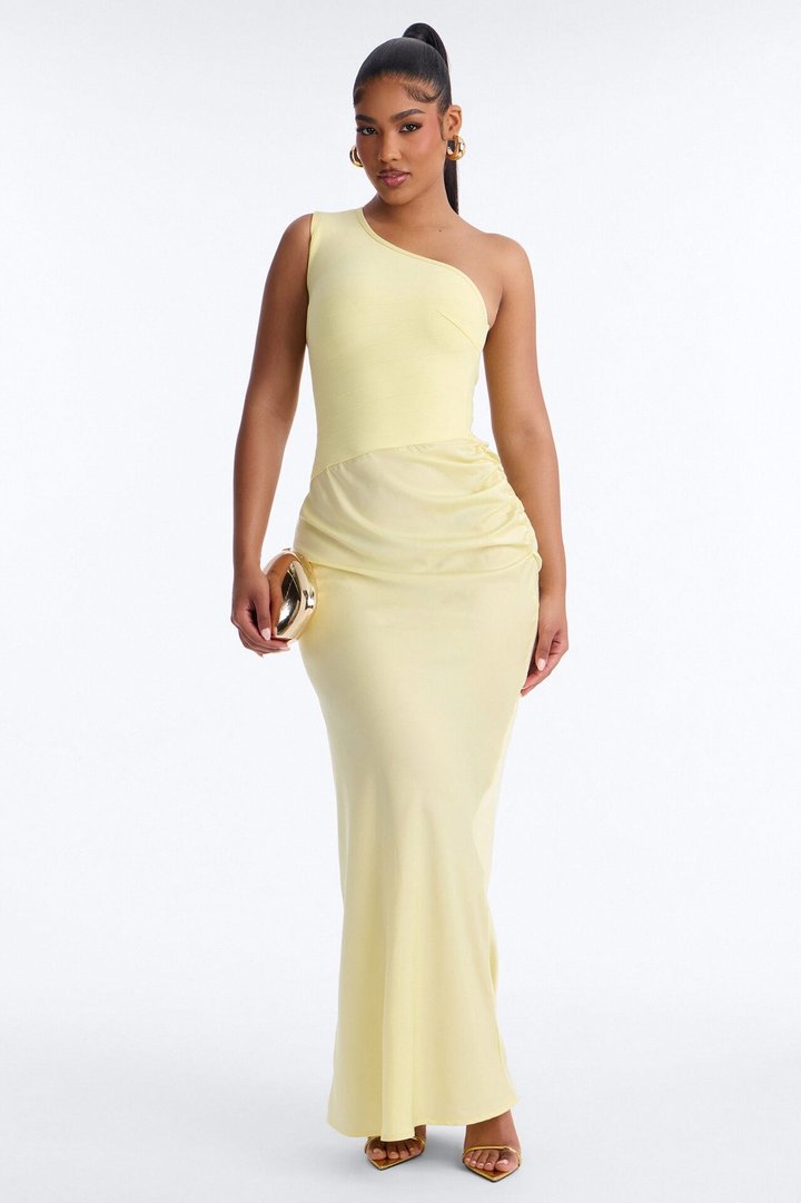 On Fire Bandage Satin Maxi Dress - Butter Yellow