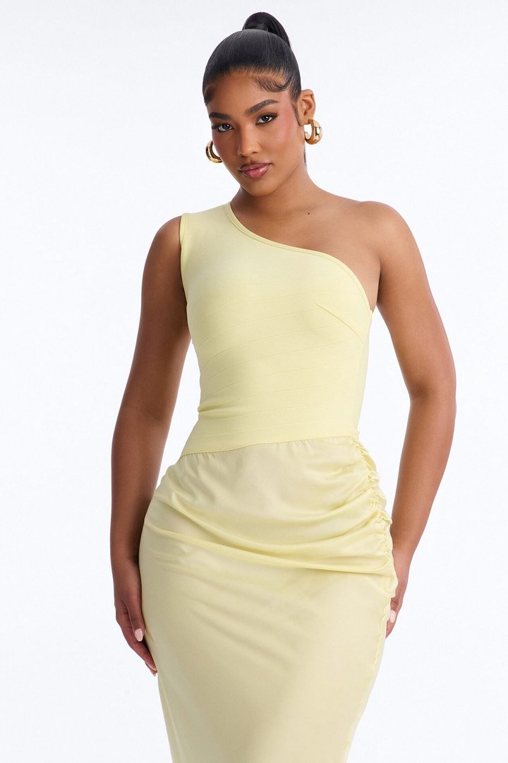 On Fire Bandage Satin Maxi Dress - Butter Yellow