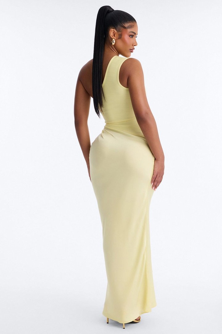 On Fire Bandage Satin Maxi Dress - Butter Yellow