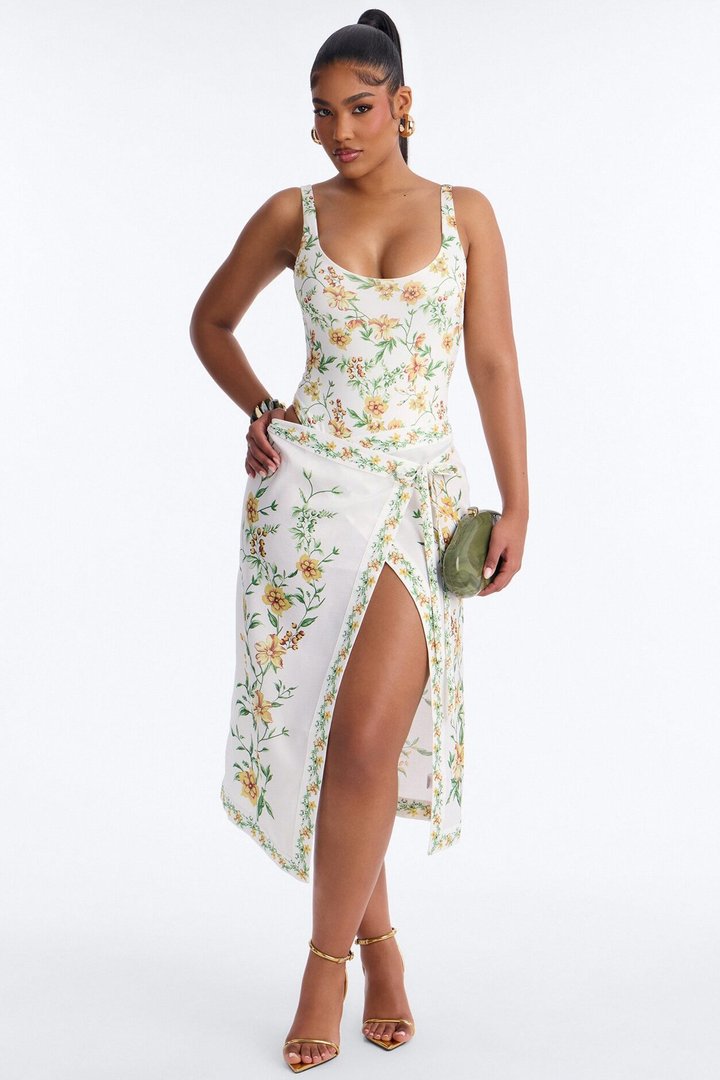 Eliza Wildflower Linen Wrap Skirt Set - White/combo