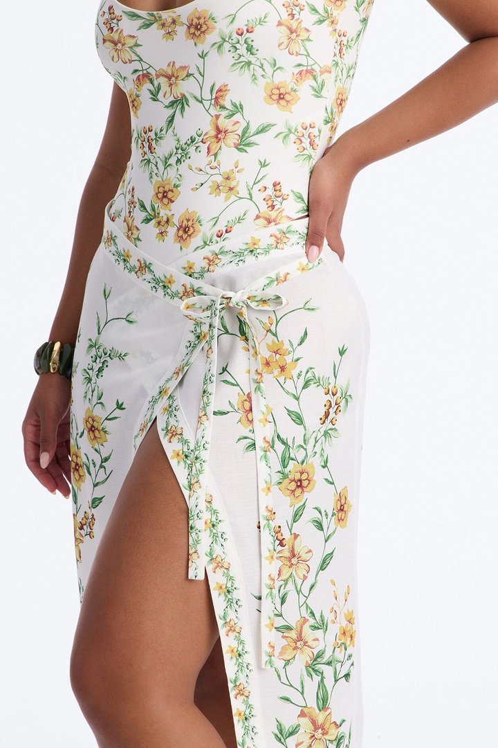 Eliza Wildflower Linen Wrap Skirt Set - White/combo