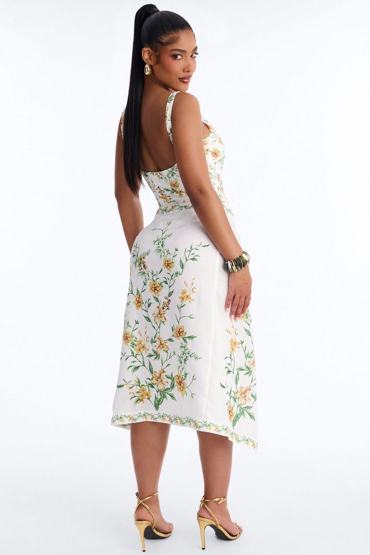 Eliza Wildflower Linen Wrap Skirt Set - White/combo