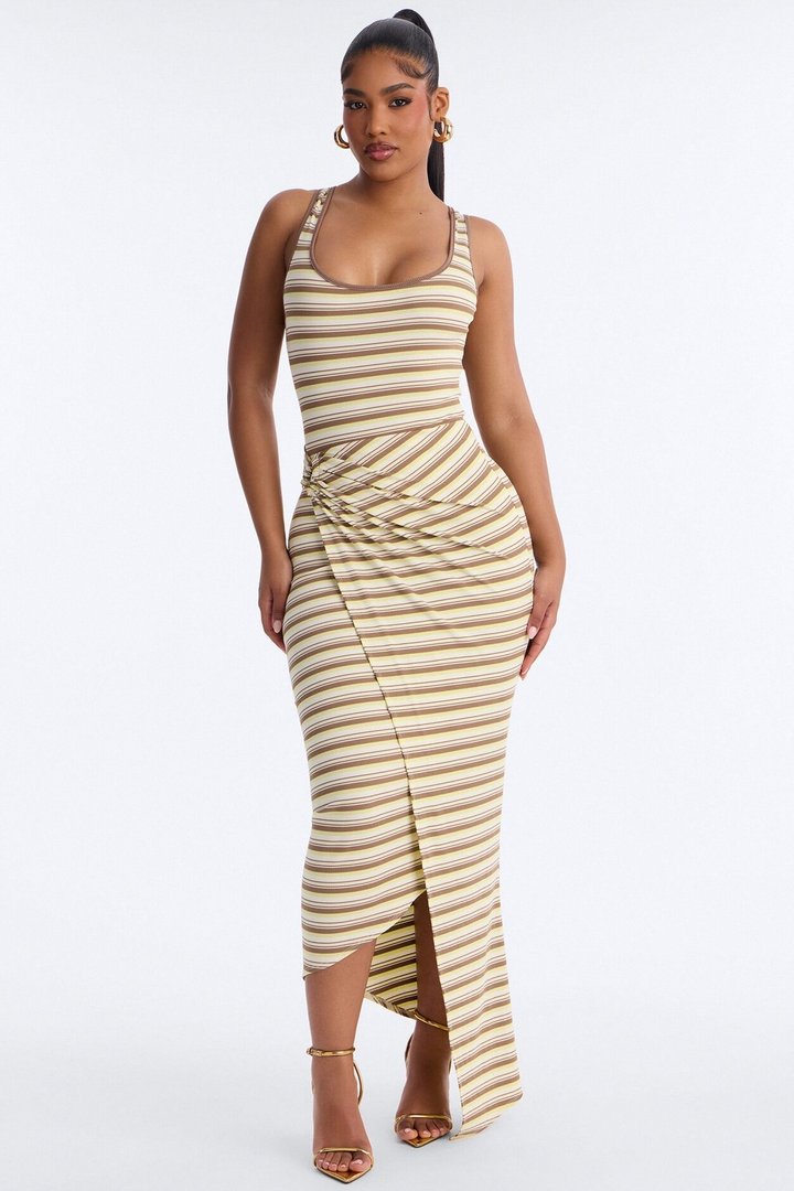 Rayna Striped Ribbed Maxi Dress - Brown/combo