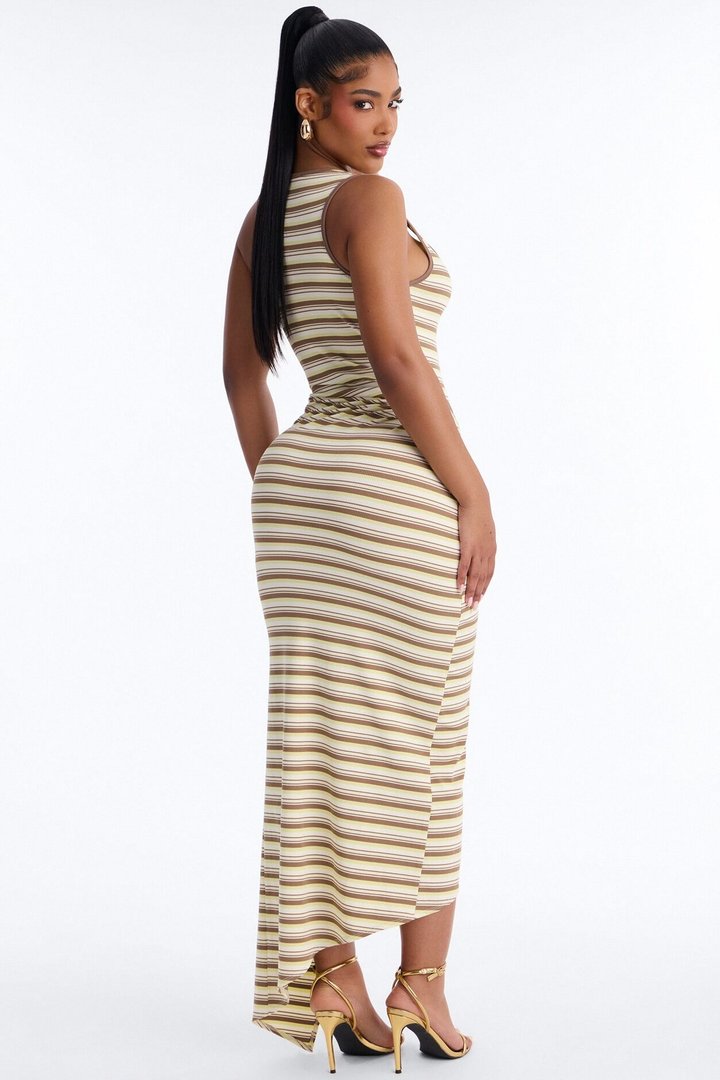 Rayna Striped Ribbed Maxi Dress - Brown/combo