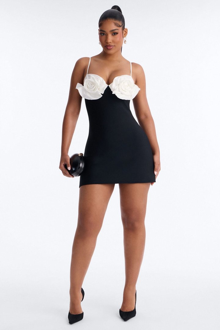 Talia Spaghetti Strap Bandage Mini Dress - Black/White