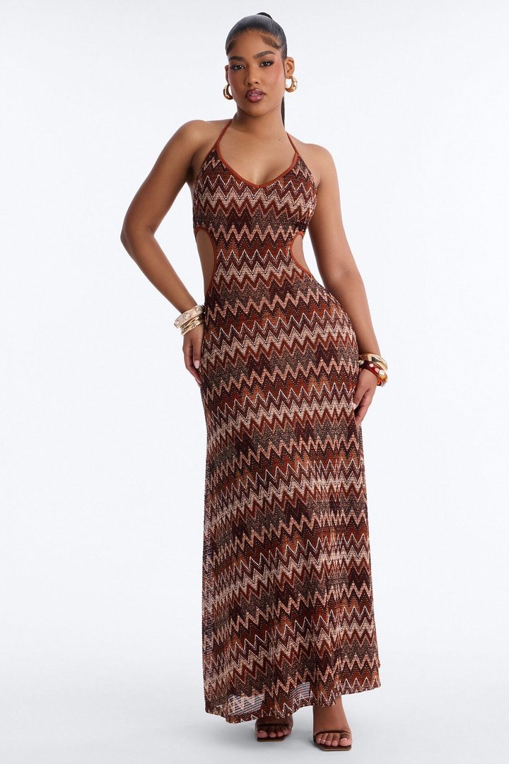 Palm Princess Cut Out Maxi Dress - Brown/combo