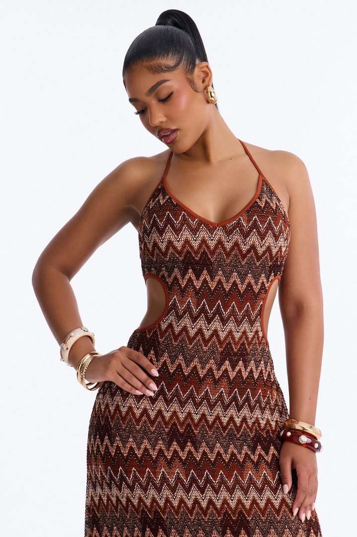 Palm Princess Cut Out Maxi Dress - Brown/combo