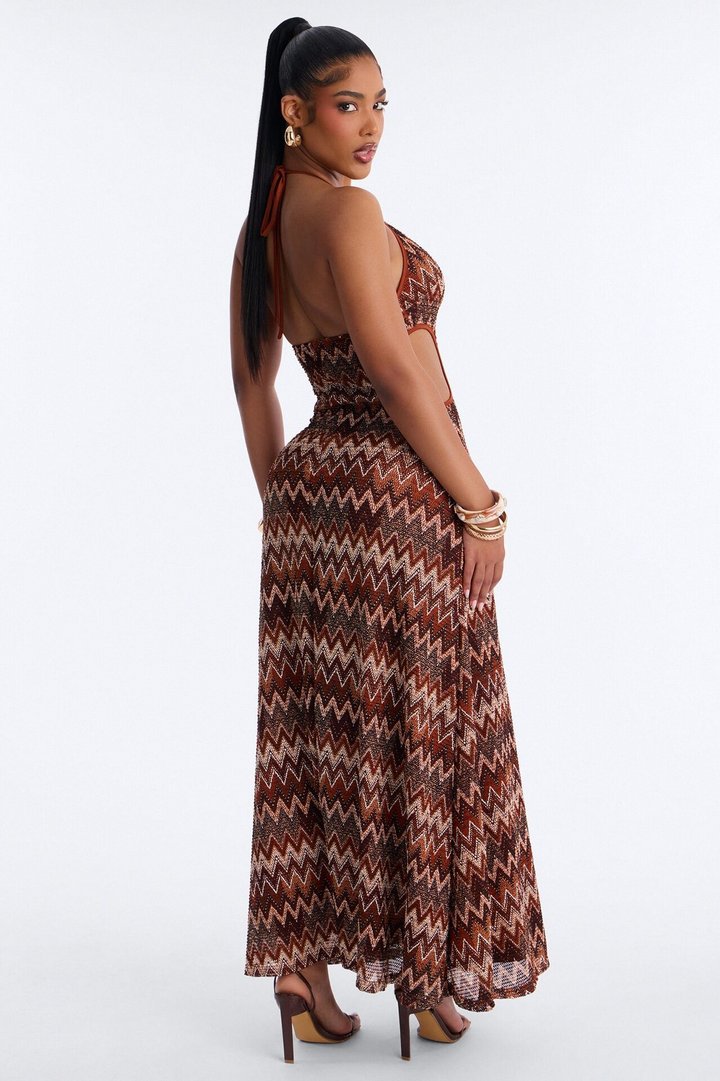 Palm Princess Cut Out Maxi Dress - Brown/combo