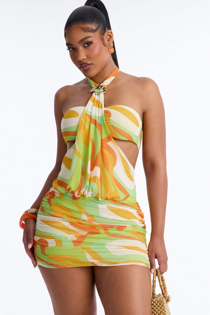 Shirley Sleeveless Mesh Mini Dress - Yellow/combo