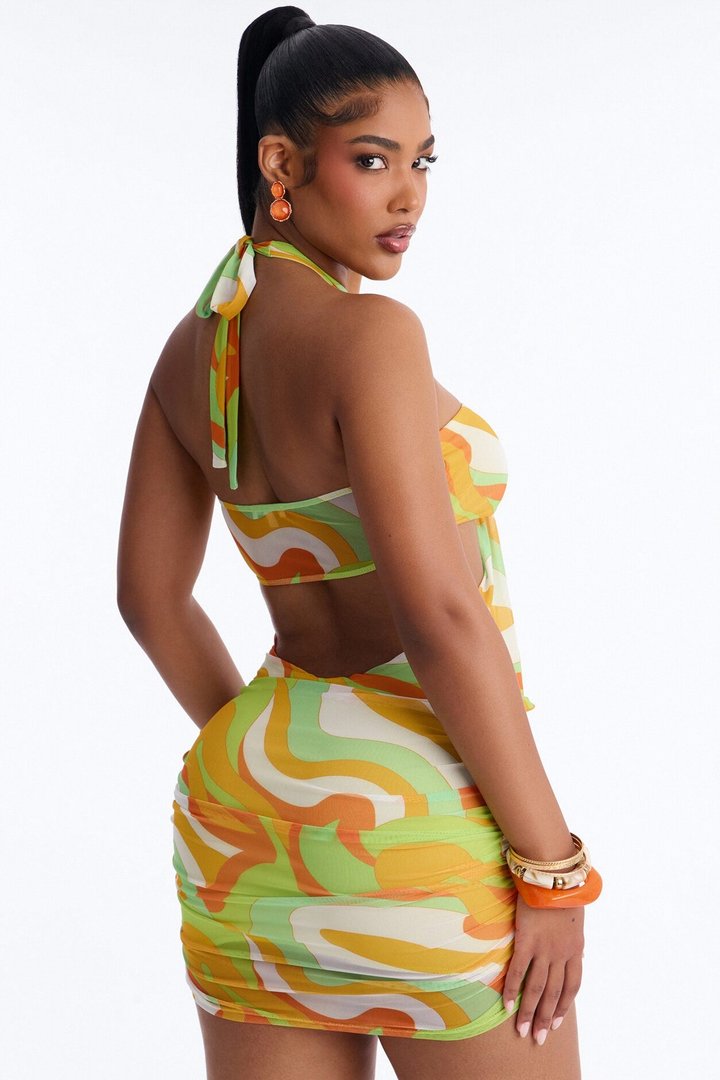 Shirley Sleeveless Mesh Mini Dress - Yellow/combo