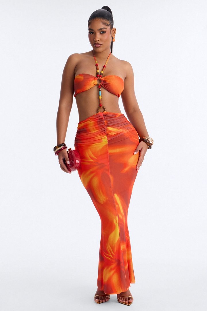 Orabella Tie Dye Mesh Maxi Dress - Orange