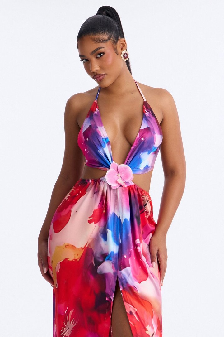 Pure Passion Cut Out Maxi Dress - Magenta/combo