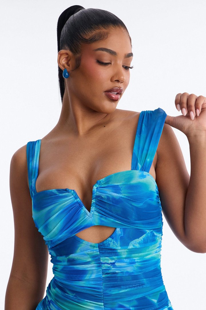 Nellie Tie Dye Mesh Mini Dress - Blue/combo