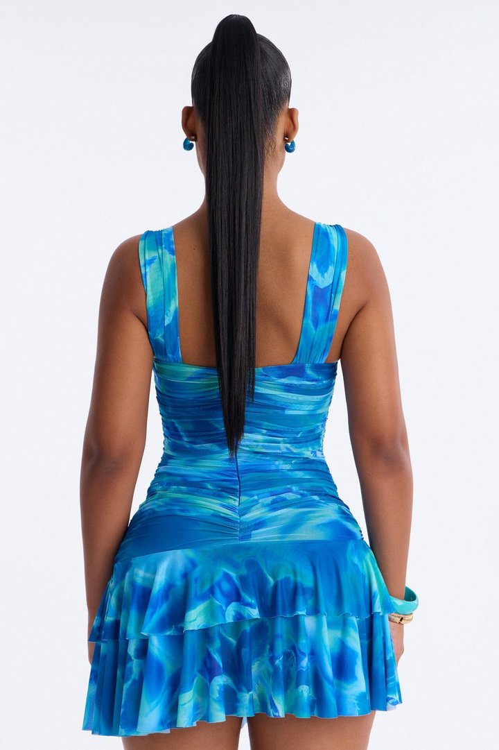 Nellie Tie Dye Mesh Mini Dress - Blue/combo