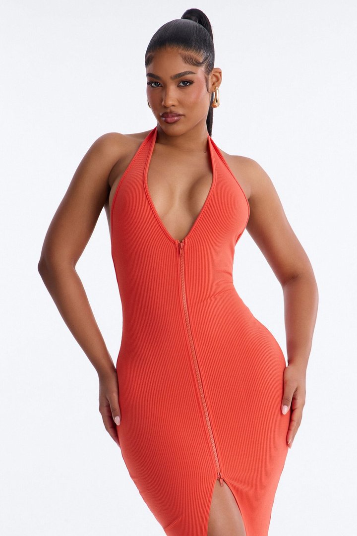 Lucia Zip Snatched Maxi Dress - Orange