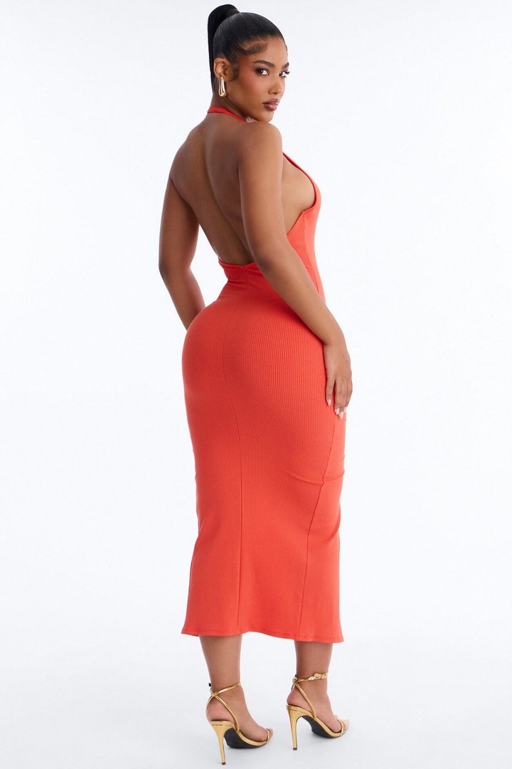 Lucia Zip Snatched Maxi Dress - Orange