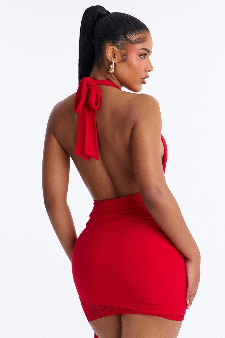 Ensley Halter Mini Dress - Red