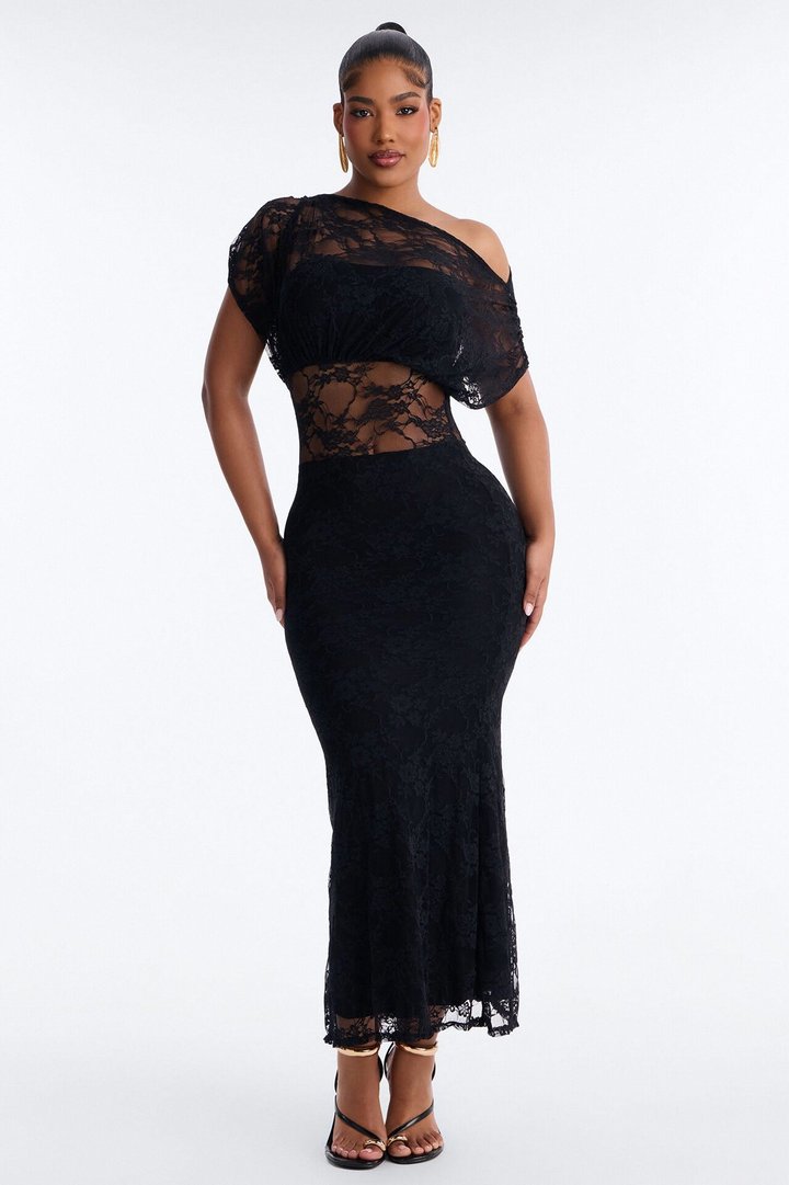 Got Me Wondering Lace Maxi Dress - Black