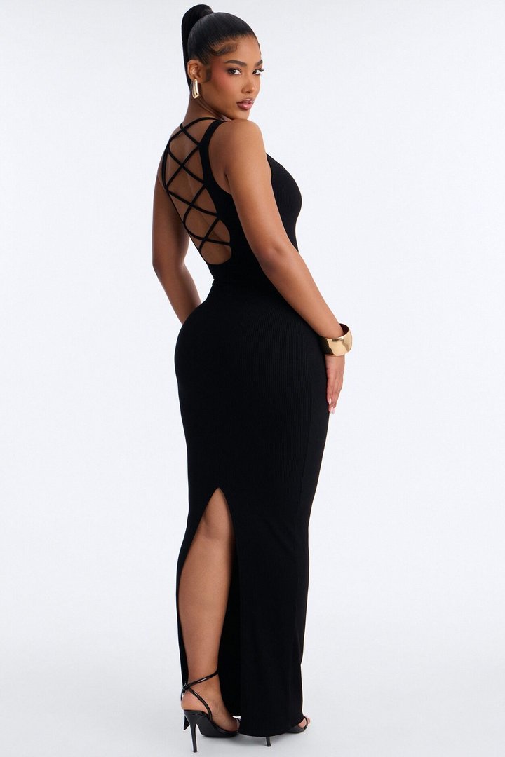 Clara Strappy Snatched Maxi Dress - Black