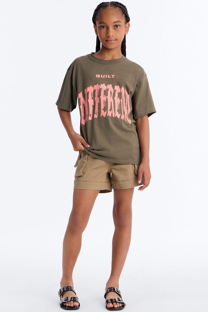 Mini She's Built Different Short Sleeve Tee - Olive