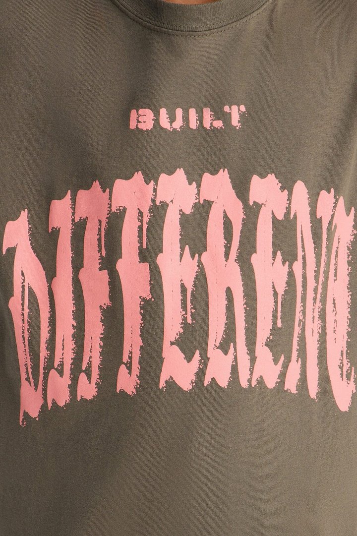 Mini She's Built Different Short Sleeve Tee - Olive