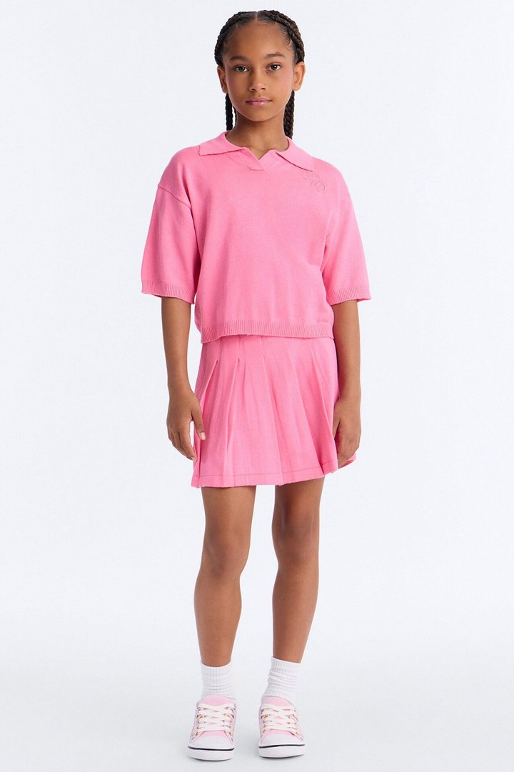 Mini Heartbeats In Harmony Pleated Mini Skirt Set - Pink