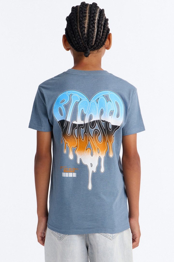 Mini Forever Blessed Short Sleeve Front/Back Tee - Blue