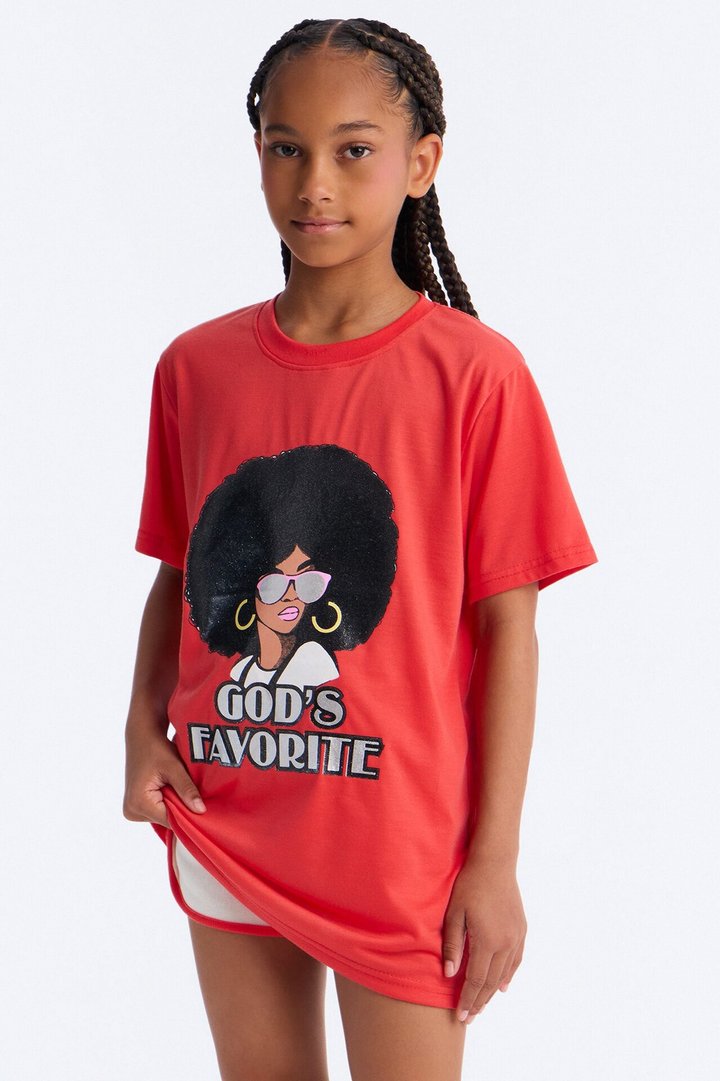 Mini Just Know I'm God's Favorite Short Set - Red/combo