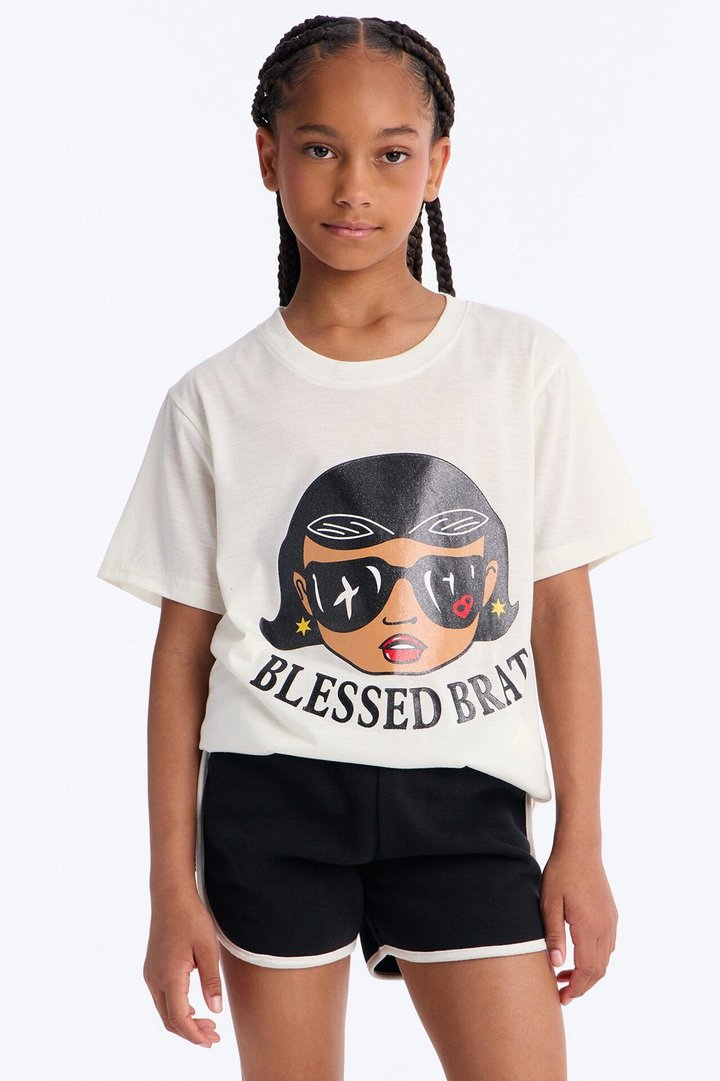 Mini Blessed Brat Short Set - White/Black