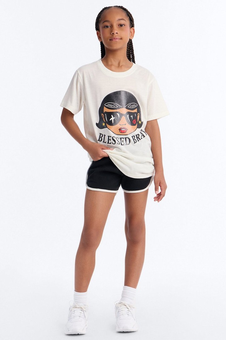 Mini Blessed Brat Short Set - White/Black