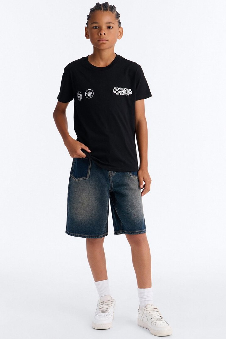 Mini Brooklyn Division Short Sleeve Front/Back Tee - Black