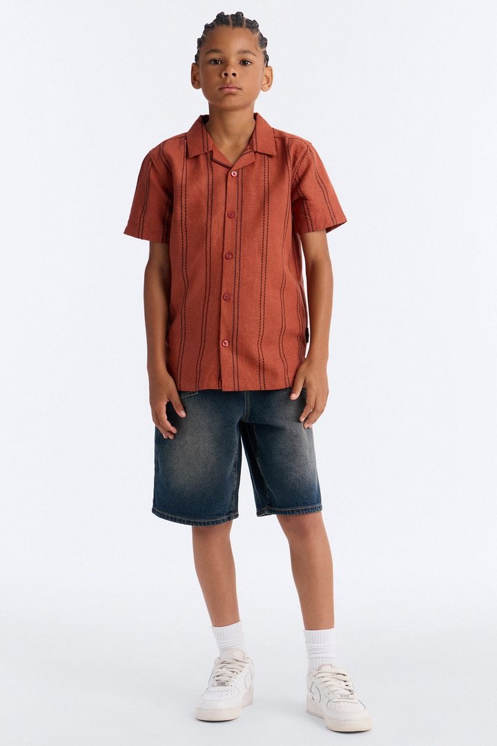 Mini Still The Best Striped Button Down Shirt - Coral