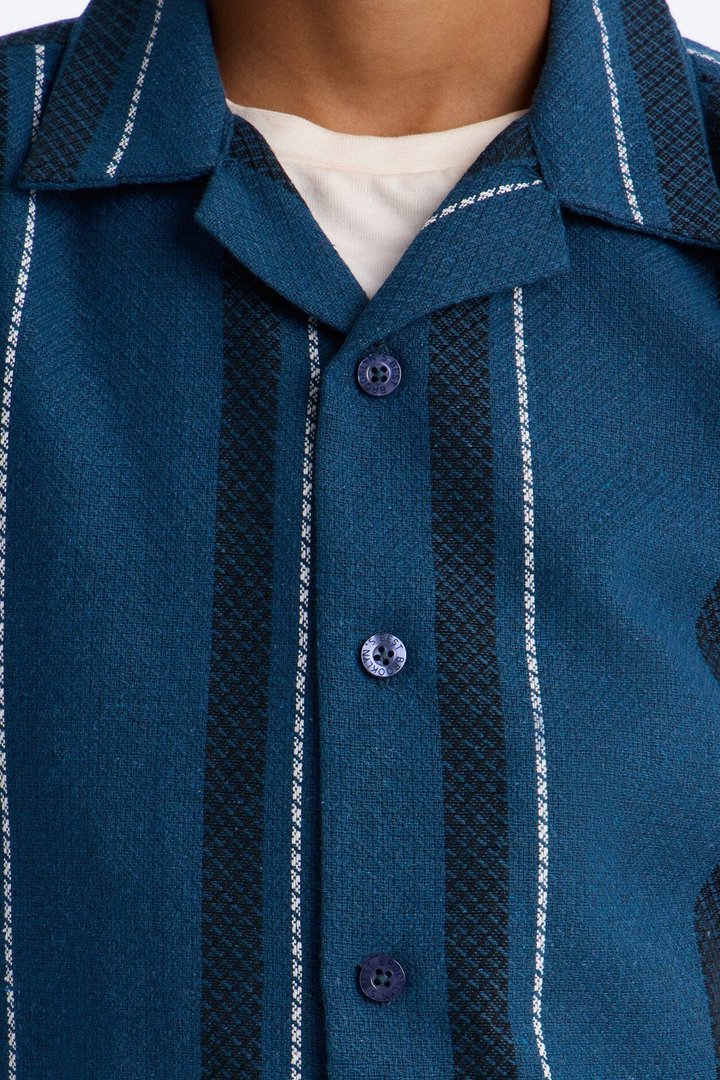 Mini Switching Up Striped Button Down Shirt - Teal