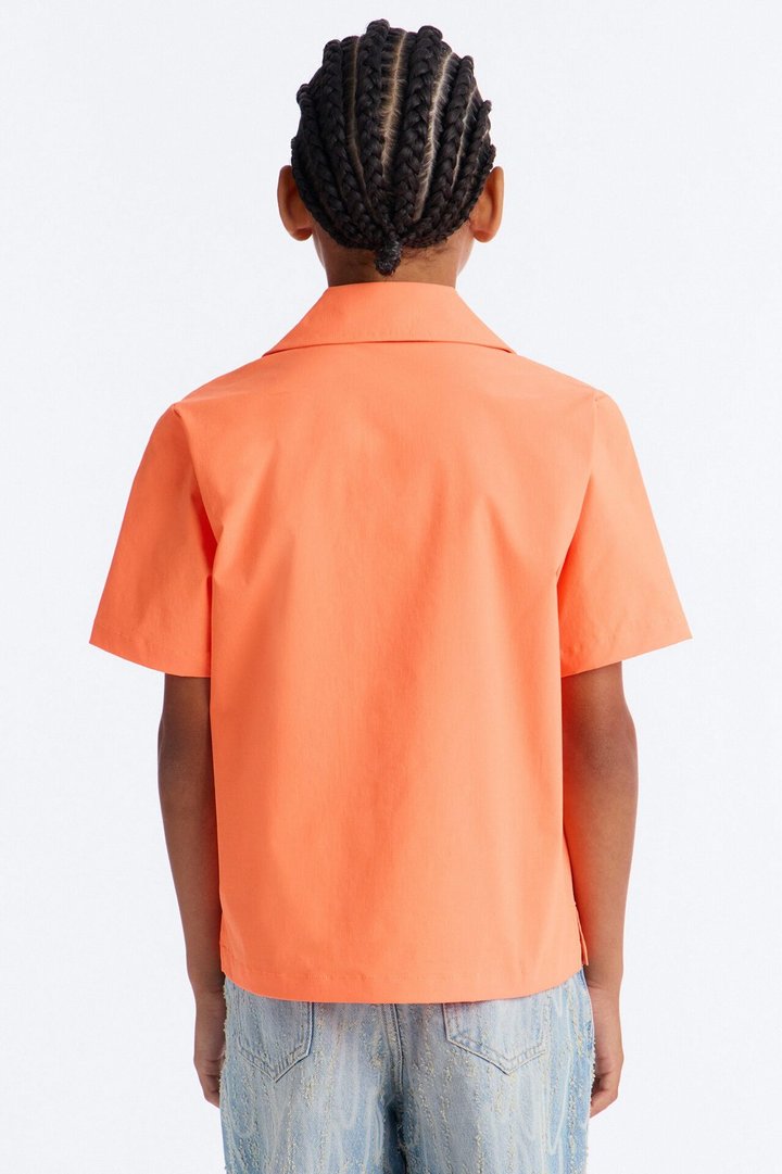 Mini Montez Cuban Collar Button Up Shirt - Orange