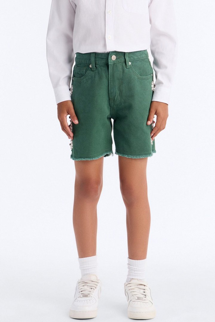Mini Aspiring Artist Embellished Short - Olive