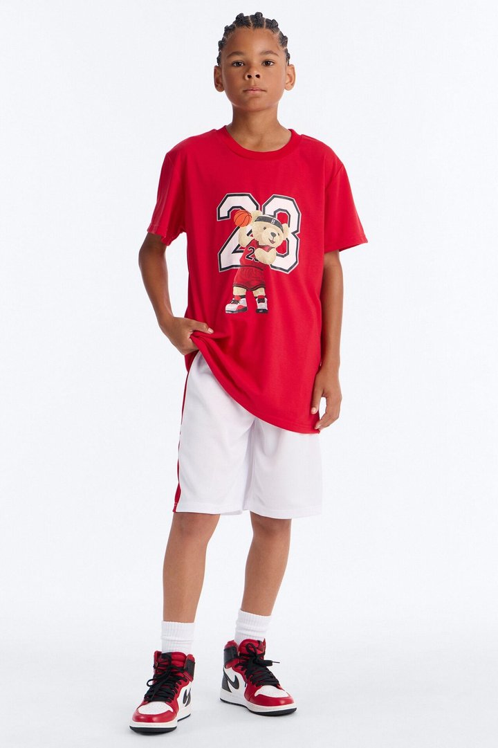 Mini Basketball Bear Short Set - Red/combo