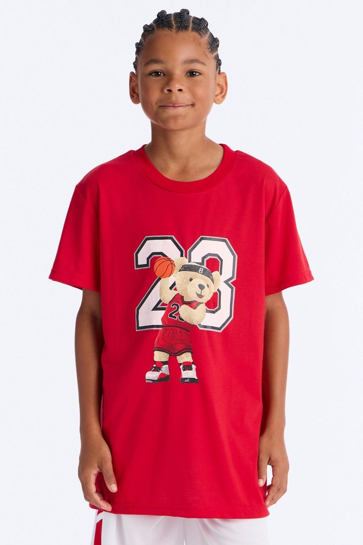 Mini Basketball Bear Short Set - Red/combo