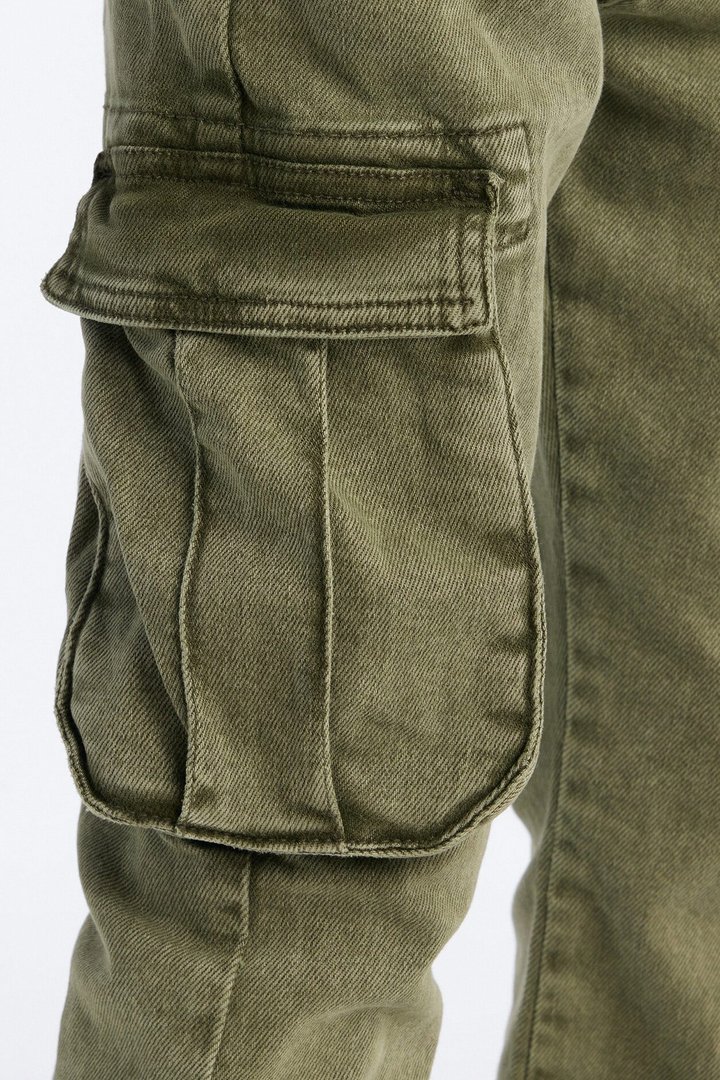 Mini Stacked Skinny Flare Albany Cargo Jean - Olive