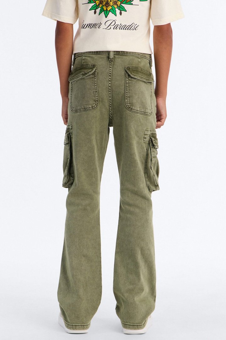 Mini Stacked Skinny Flare Albany Cargo Jean - Olive