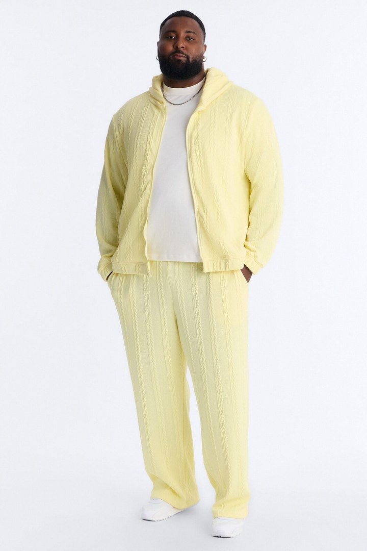 Baggy Textured Cozy Braided Pant - Butter Yellow