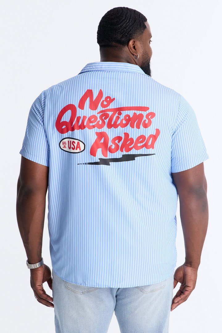 Cropped No Questions Asked Striped Button Up Shirt - Blue