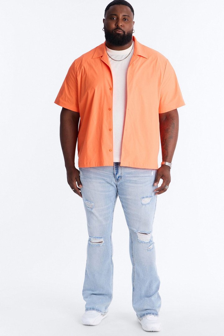 Essential Destroyed Stacked Slim Flare Stretch Jean - Light Blue Wash