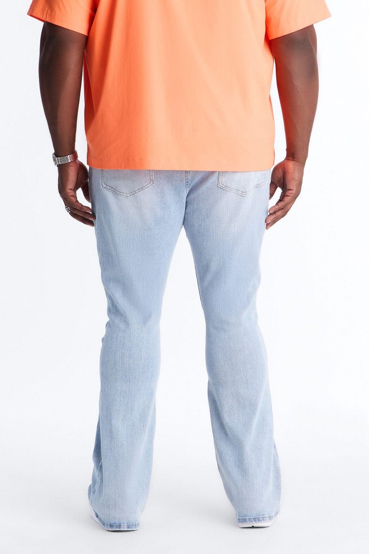 Essential Destroyed Stacked Slim Flare Stretch Jean - Light Blue Wash