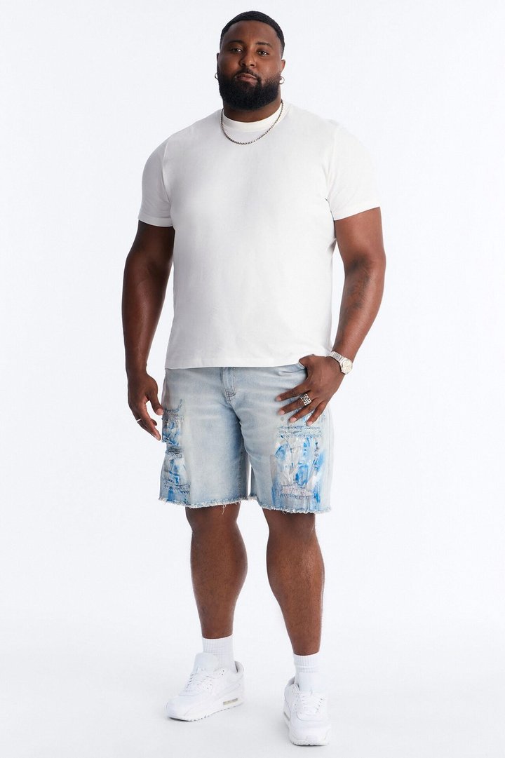 Slim Distressed Painter Denim Short - Light Wash