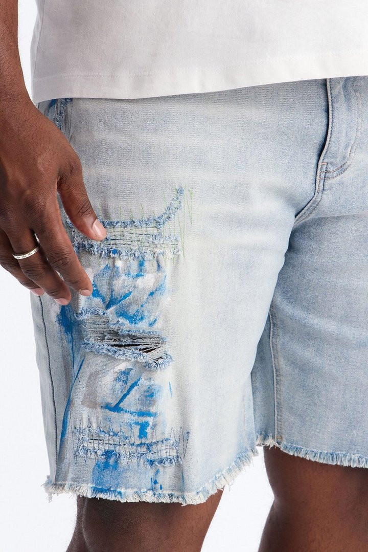 Slim Distressed Painter Denim Short - Light Wash