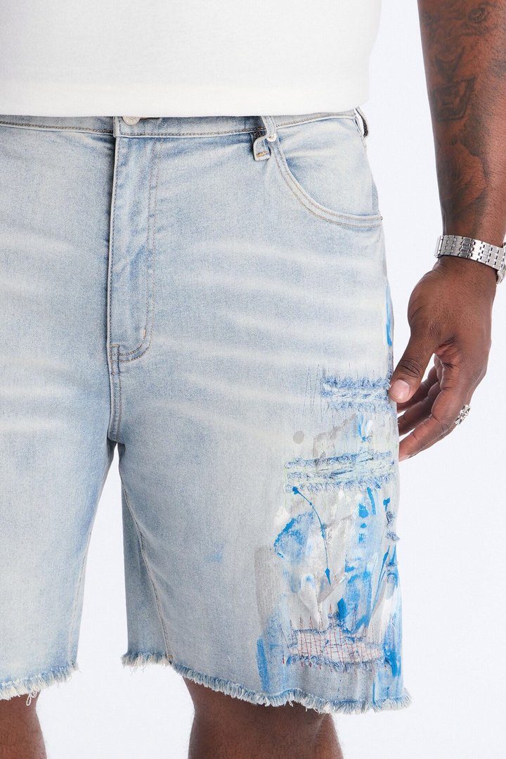 Slim Distressed Painter Denim Short - Light Wash